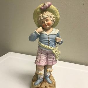 Bisque Porcelain Antique Boy Figurine 11 Inch Figurine