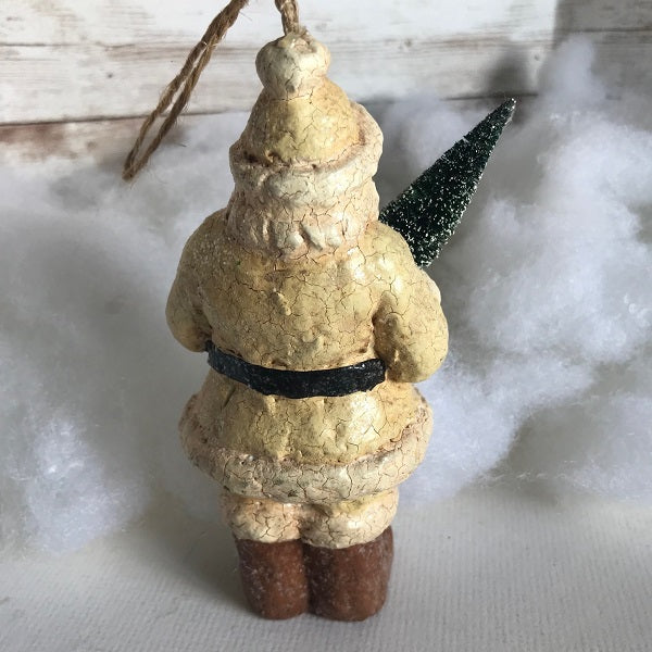Brown and Cream Glittered Christmas Santa Ornament Tabletop Decor