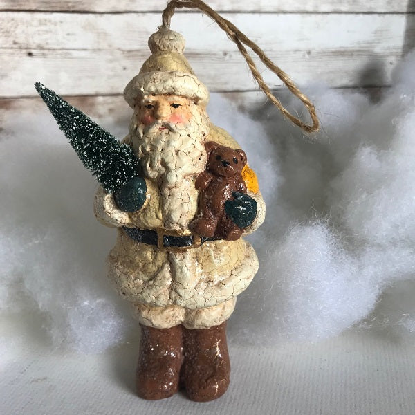 Brown and Cream Glittered Christmas Santa Ornament Tabletop Decor