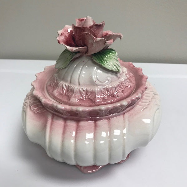 Capodimonte Pink Porcelain Dish With Floral Lid Made In Italy