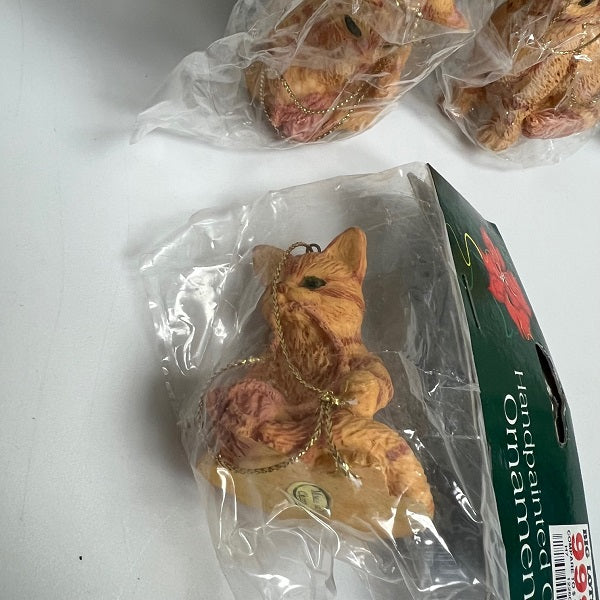 Holiday Cat Ornament Lot of 4 Hand Painted Tiger Striped Cat Ornaments