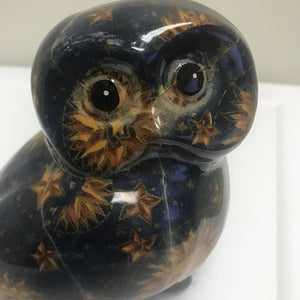 Ceramic Dark Blue Owl Figurine Sun Moon Star Painted Ceramic