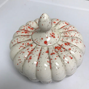 Ceramic Pumpkin Shaped Candy Dish Orange and White