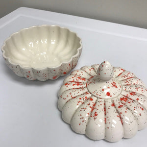 Ceramic Pumpkin Shaped Candy Dish Orange and White