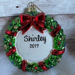 Christmas Wreath Ornament Personalized Name Shirley 2017