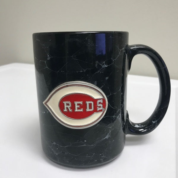 Cincinnati Reds Ceramic MLB Coffee Mug Black Marbled Mug Pewter Emblem