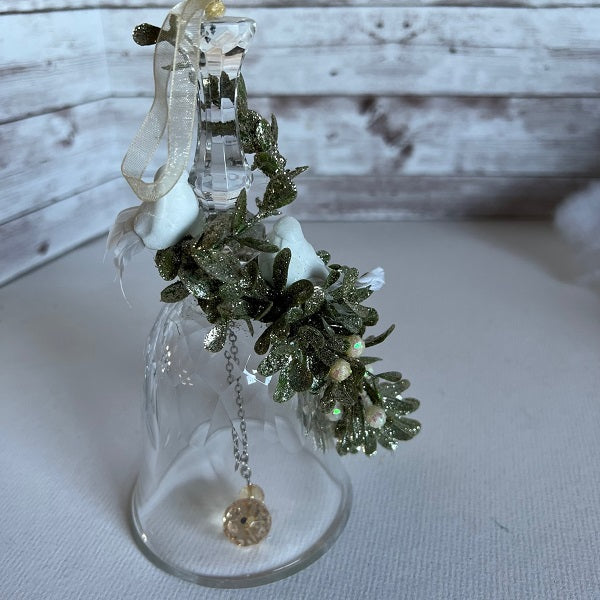 Clear Plastic Bell Christmas Tree Ornament with Doves and Floral Spray