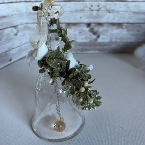 Clear Plastic Bell Christmas Tree Ornament with Doves and Floral Spray