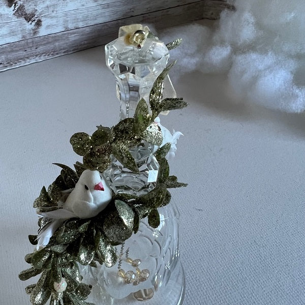 Clear Plastic Bell Christmas Tree Ornament with Doves and Floral Spray
