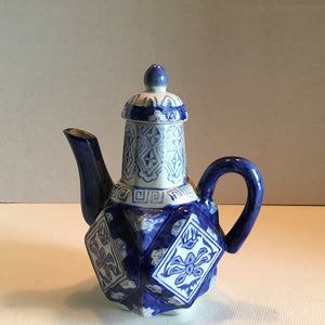 Vintage Squared Diamond Teapot Cobalt Blue And White Pattern