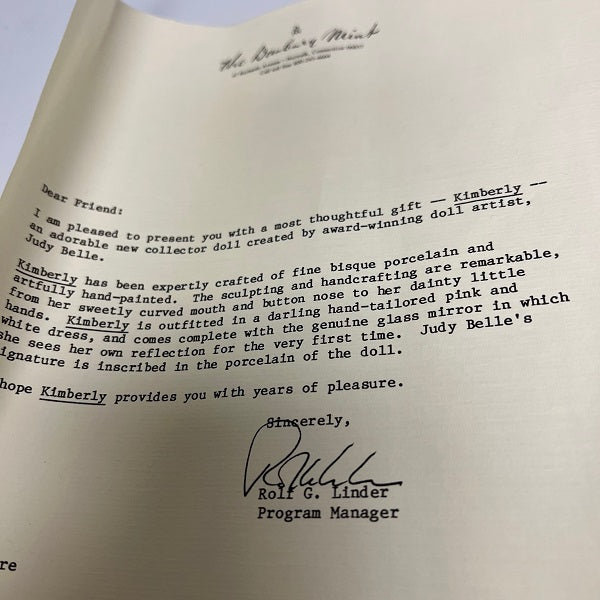 Danbury Mint Kimberly Porcelain Doll by Judy Belle 1991