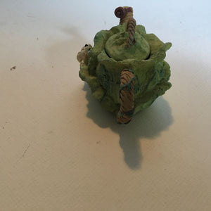 Dept 56 Mini Teapot Cabbage Leaf Bunnies Reverse Top Lid