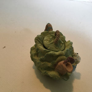 Dept 56 Mini Teapot Cabbage Leaf Bunnies Reverse Top Lid