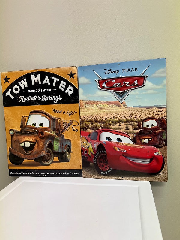 Disney Pixar Cars Metal Wall Sign Set of 2 Tow Mater Lightning McQueen