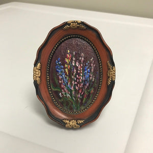 Dollhouse Miniature Brown Tabletop Frame with Floral Picture