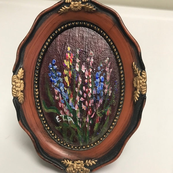 Dollhouse Miniature Brown Tabletop Frame with Floral Picture