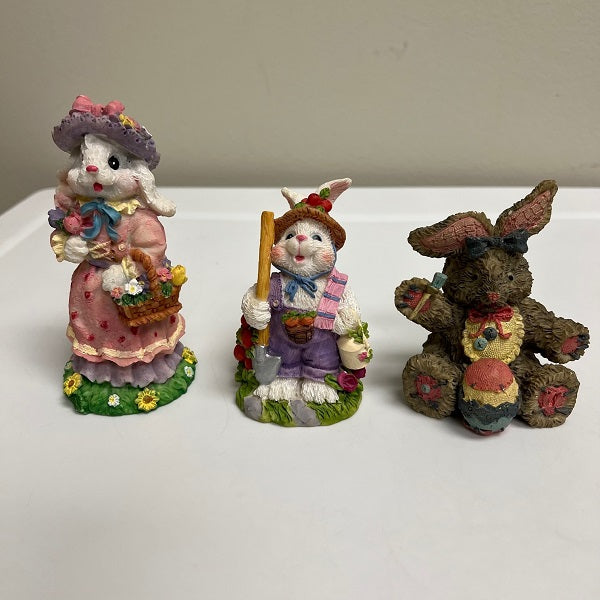 Easter Rabbit Figurine Resin Standing Easter Rabbit Figurines Lot of 3