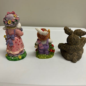 Easter Rabbit Figurine Resin Standing Easter Rabbit Figurines Lot of 3