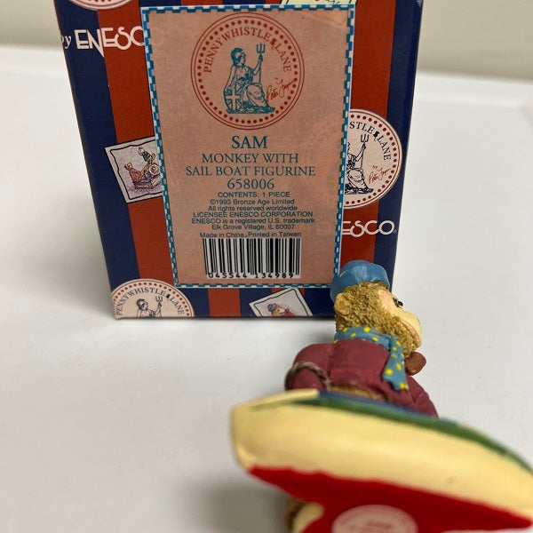 Enesco Penny Whistle Lane Sam Monkey w Sail Boat Figurine 1993