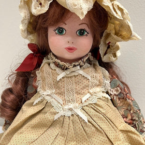 Fabric Stuffed Collectible Doll with Prairie Style Dress and Bonnet 16 inch