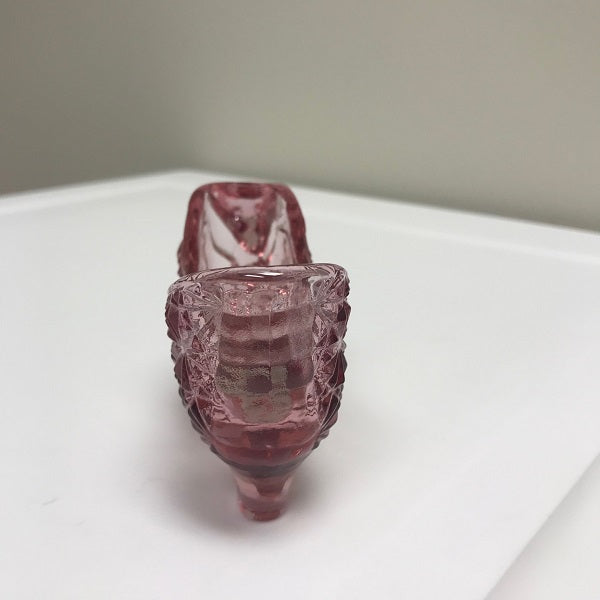 Fenton Iridescent Pink Glass Daisy and Button Cat Head Slipper Shoe