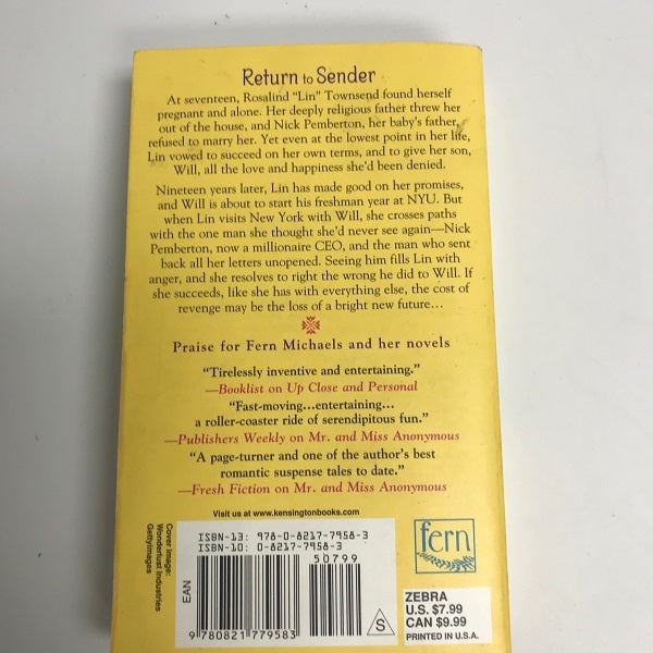 Fern Michaels Return To Sender Novel Paperback Book