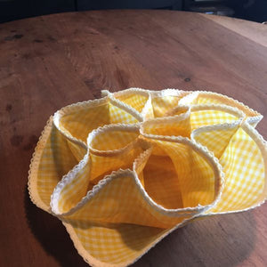 Folding Fabric Bread Roll Basket Yellow & White Handmade