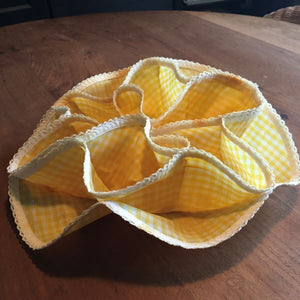 Folding Fabric Bread Roll Basket Yellow & White Handmade