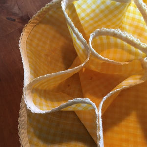 Folding Fabric Bread Roll Basket Yellow & White Handmade