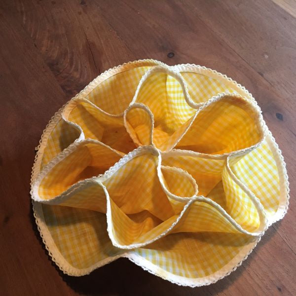 Folding Fabric Bread Roll Basket Yellow & White Handmade