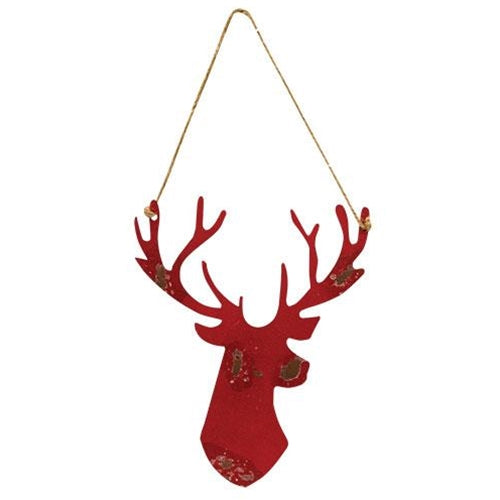 Red Metal Deer Head | Rustic Home Decor-Chickenmash Farm