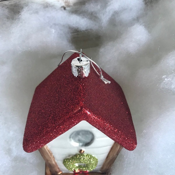 Glass Birdhouse Christmas Ornament With Wreath