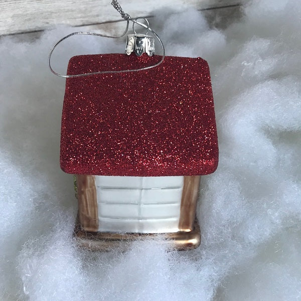 Glass Birdhouse Christmas Ornament With Wreath