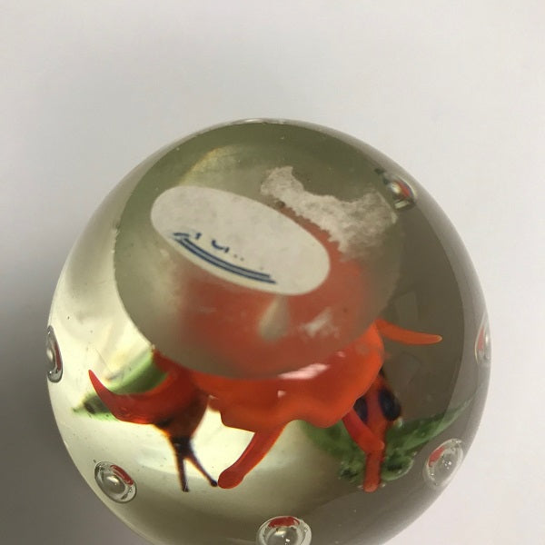 Glass Round Paperweight With Orange Flower