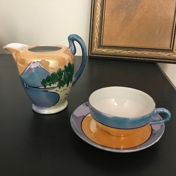 Gold Castle Porcelain Teapot Teacup And Saucer Hand Painted