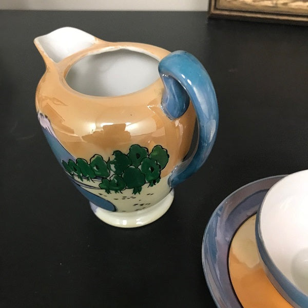 Gold Castle Porcelain Teapot Teacup And Saucer Hand Painted