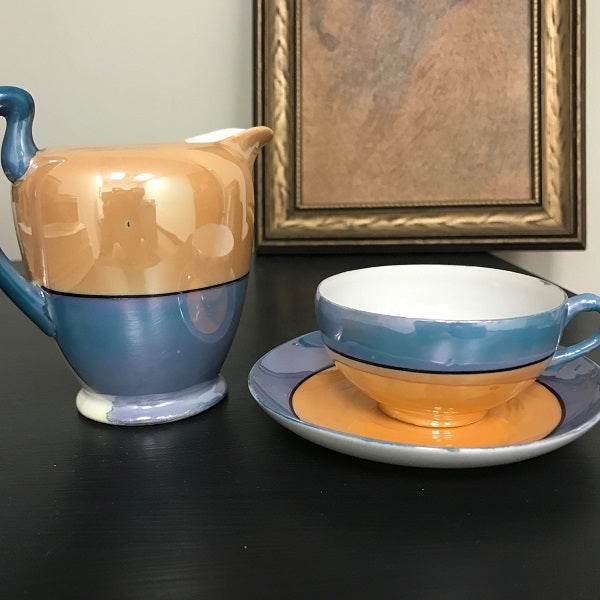 Gold Castle Porcelain Teapot Teacup And Saucer Hand Painted