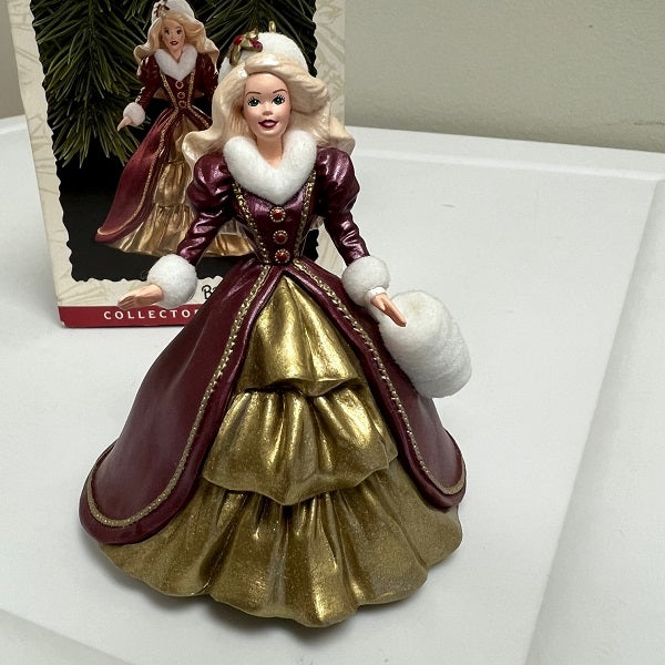 Hallmark Keepsake Ornament Holiday Barbie 1996 Burgundy Gold