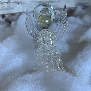 Hand Spun Clear Glass Angel Ornament Holding Candle 5in