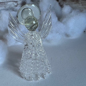 Hand Spun Clear Glass Angel Ornament Holding Candle 5in