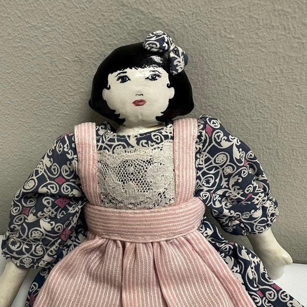 Handmade Paper Mache Fabric Doll 8 Inch Doll