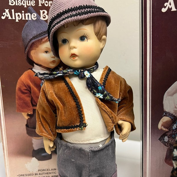 Handpainted Bisque Porcelain Alpine Boy and Girl 10in Figurines