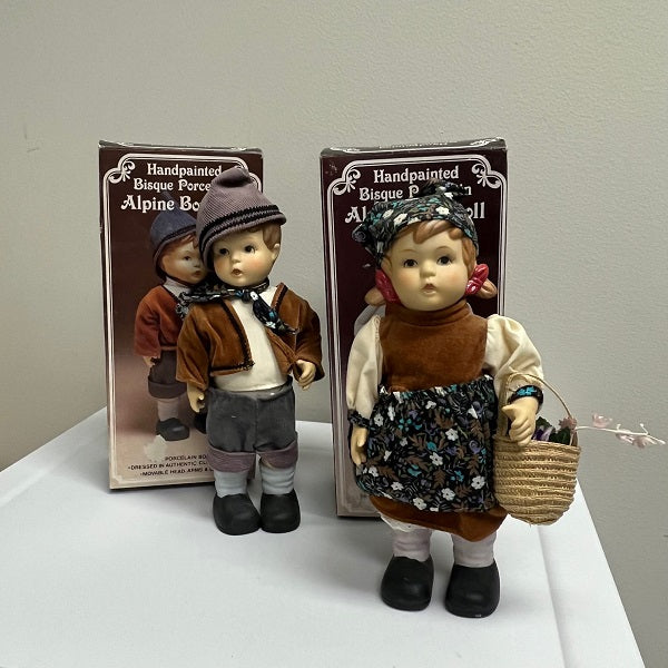 Handpainted Bisque Porcelain Alpine Boy and Girl 10in Figurines -  Chickenmash Farm