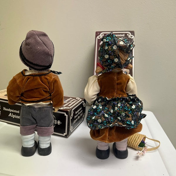 Handpainted Bisque Porcelain Alpine Boy and Girl 10in Figurines