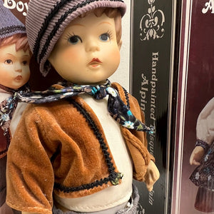 Handpainted Bisque Porcelain Alpine Boy and Girl 10in Figurines