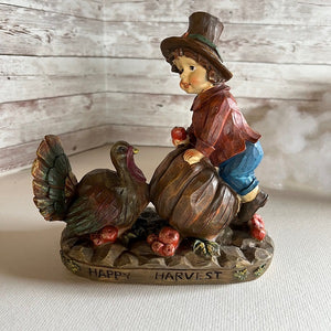 Happy Harvest Thanksgiving Turkey Pilgrim Figurine