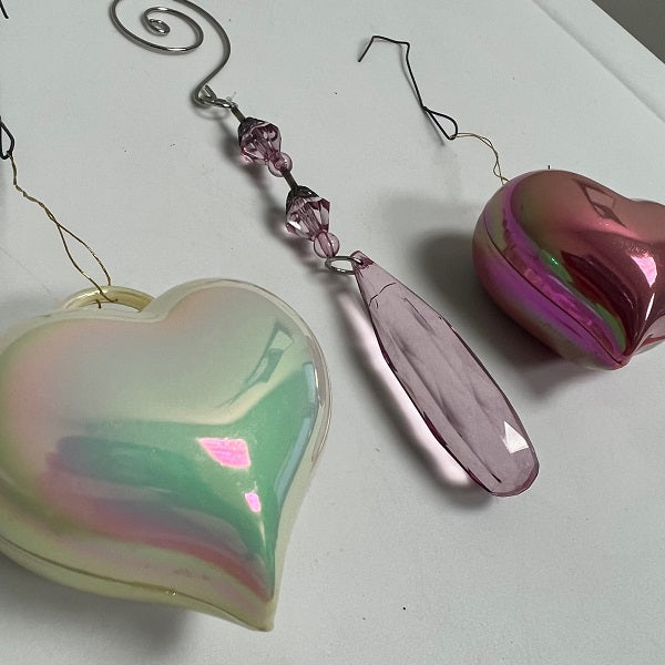 Pink Ornaments Heart Shaped Ornaments Pink Beads Lot of 3