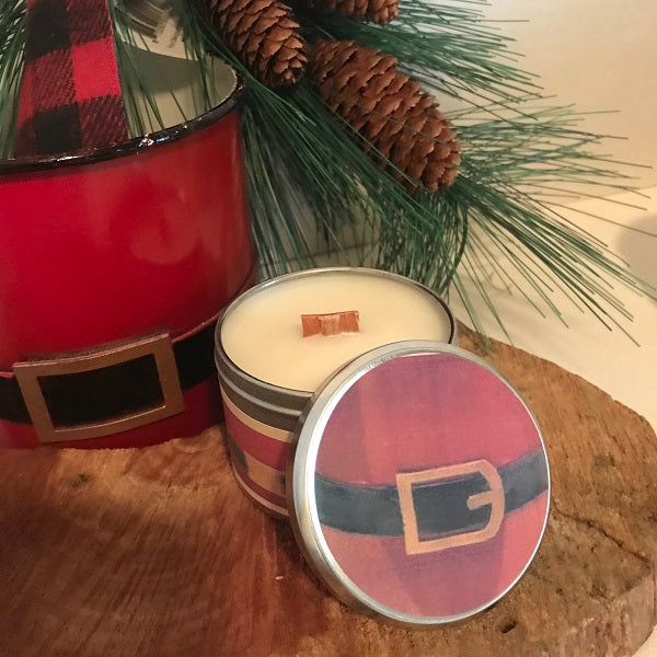 Ho Ho Ho Holiday Wood Wick Candle | Crackling "Ho Ho Cake" Travel Tin