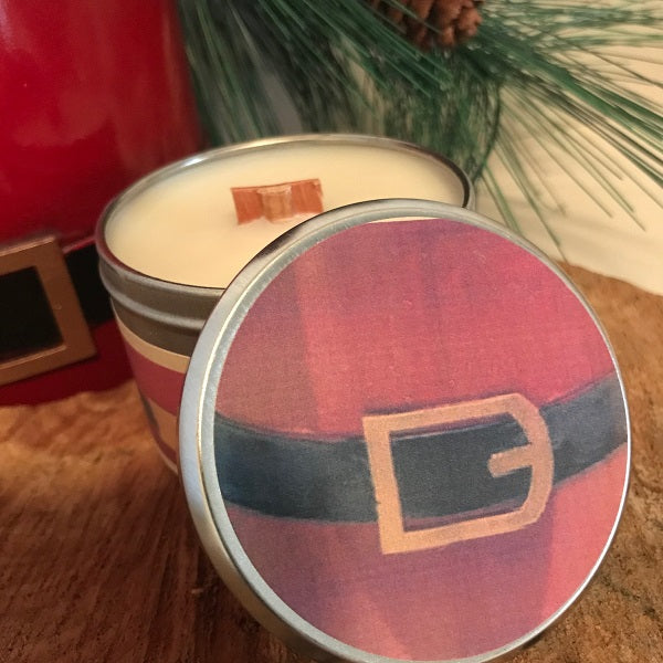 Ho Ho Ho Holiday Wood Wick Candle | Crackling "Ho Ho Cake" Travel Tin