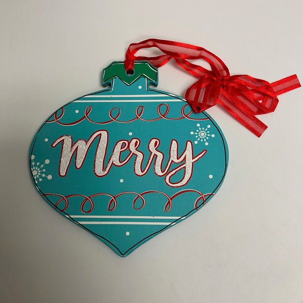 Hobby Lobby Wooden Christmas Ornament Merry Teal Bulb 5.5in